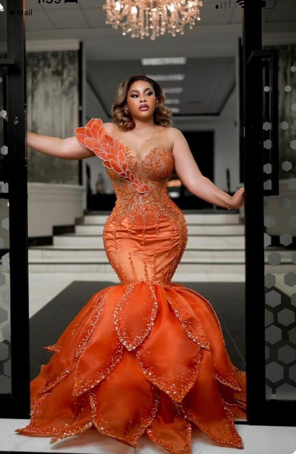 Asoire African Print Mermaid Bridal Dress - Orange