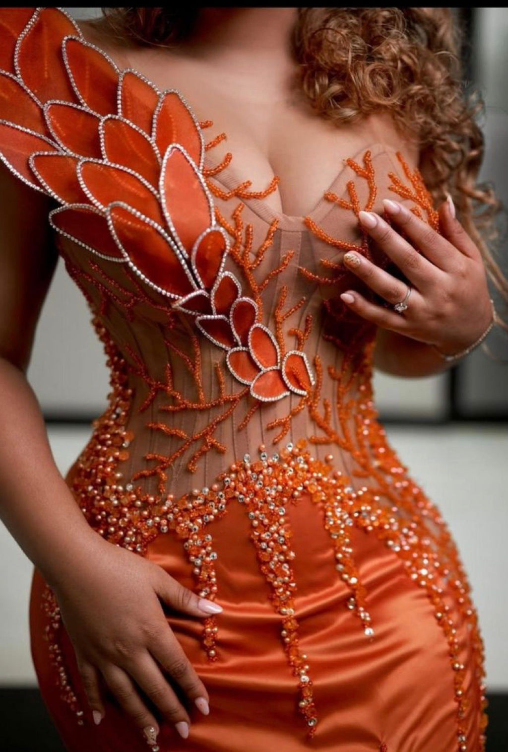 Asoire African Print Mermaid Bridal Dress - Orange