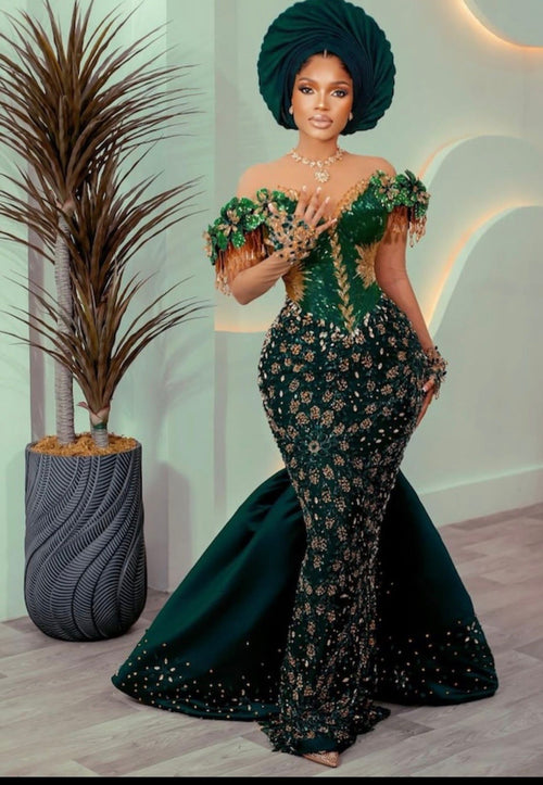 green and gold african dress Goldie Midi Green And Gold African Dress