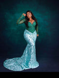 Asoire African Print Beaded Lace Corset Bridal Dress - Green/Teal