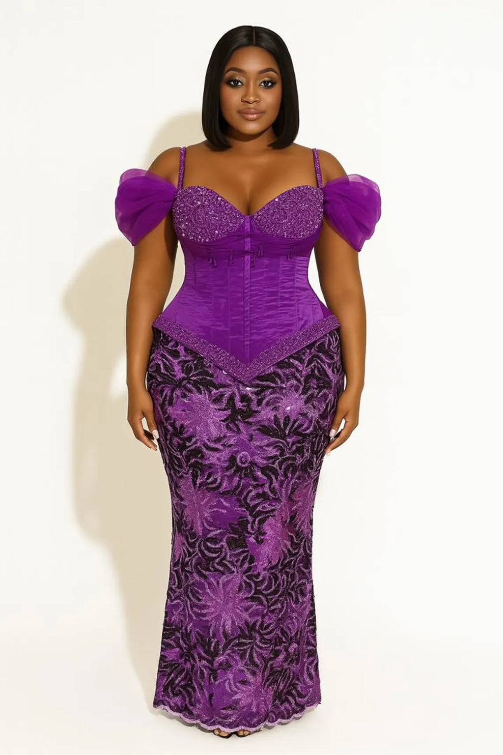 Asoire African Print Corset Bridal Dress - Purple
