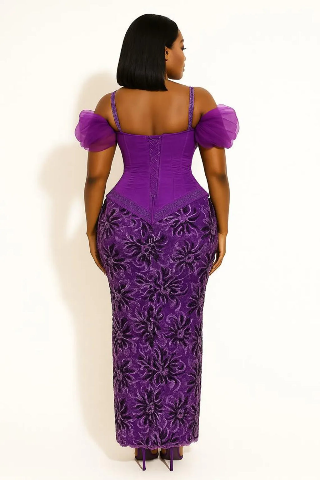 Asoire African Print Corset Bridal Dress - Purple