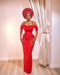 Asoire African Print Corset Bridal Dress - Red