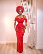 Asoire African Print Corset Bridal Dress - Red