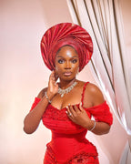 Asoire African Print Corset Bridal Dress - Red