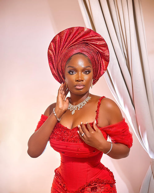 Asoire African Print Corset Bridal Dress - Red