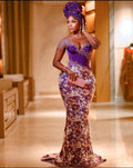 Asoire African Print Mermaid Bridal Dress - Purple