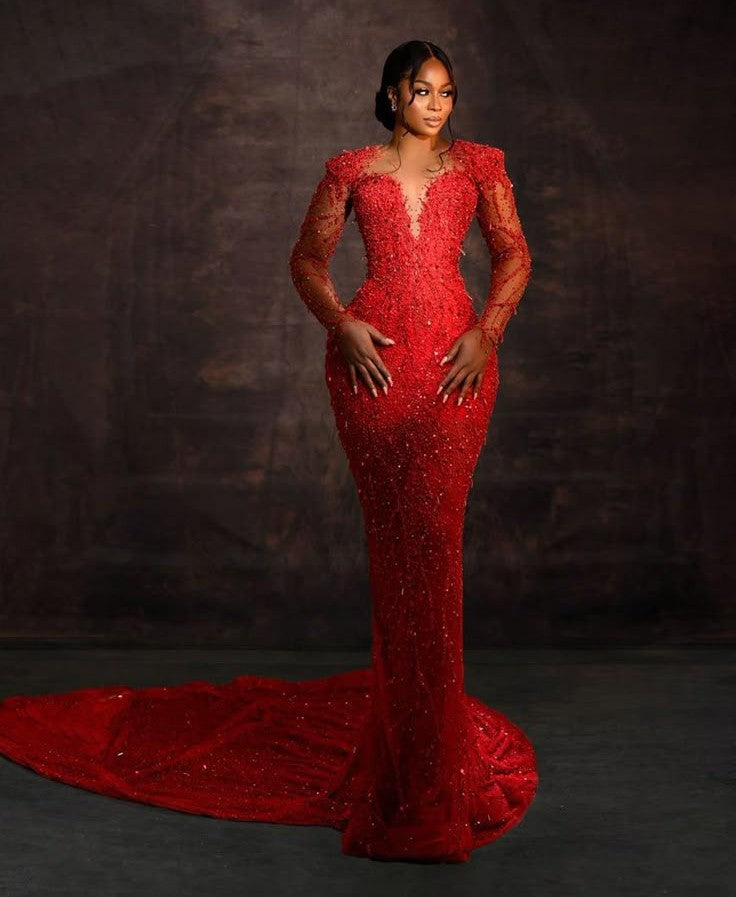 Asoire African Print Mermaid Bridal Dress - Red