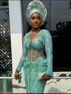 Asoire African Print Mermaid Bridal Dress - Teal