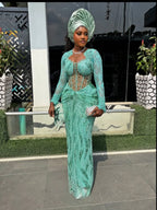 Asoire African Print Mermaid Bridal Dress - Teal