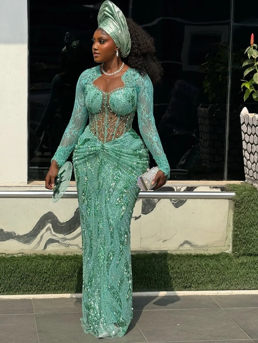 Asoire African Print Mermaid Bridal Dress - Teal