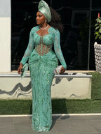 Asoire African Print Mermaid Bridal Dress - Teal
