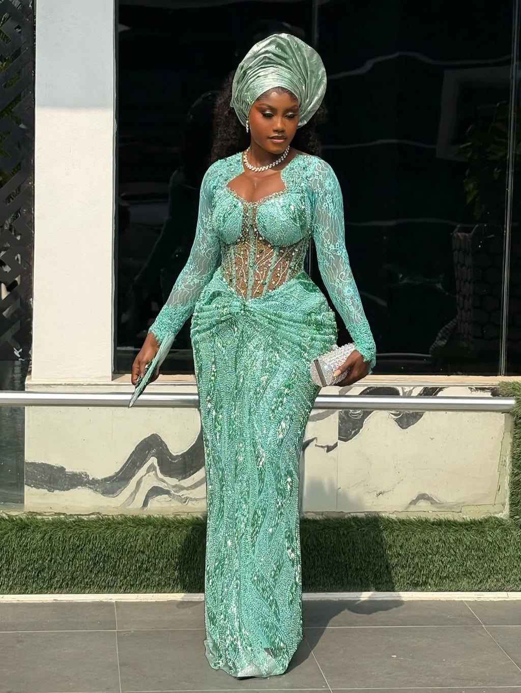 Asoire African Print Mermaid Bridal Dress - Teal