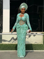 Asoire African Print Mermaid Bridal Dress - Teal