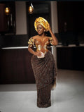 Asoire African Print Mermaid Bridal Dress - Brown