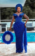 Asoire African Print Mermaid Bridal Dress - Blue