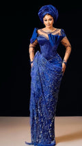 Asoire African Print Mermaid Bridal Dress - Blue