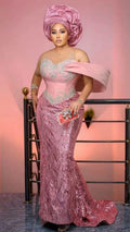 Asoire African Print Mermaid Bridal Dress - Pink