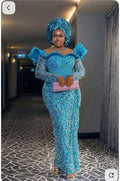 Asoire African Print Mermaid Bridal Dress - Blue
