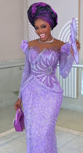 Asoire African Print Mermaid Bridal Dress - Purple