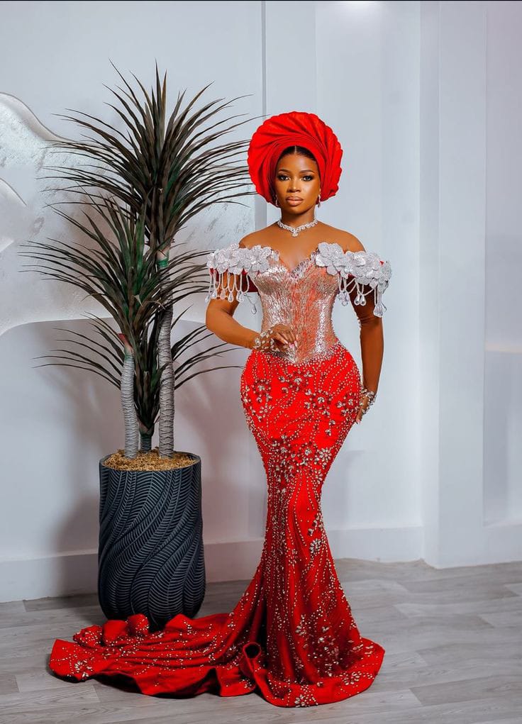 Asoire African Print Mermaid Bridal Dress - Red