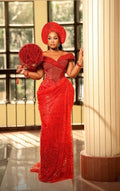 Asoire African Print Mermaid Bridal Dress - Red