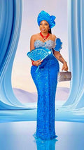 Asoire African Print Mermaid Bridal Dress -Blue