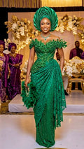 Asoire African Print Mermaid Bridal Dress -Green