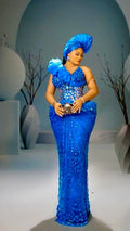 Asoire African Print Mermaid Bridal Dress -Blue