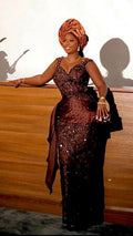 Asoire African Print Mermaid Bridal Dress -Brown
