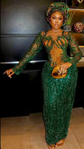 Asoire African Print Mermaid Bridal Dress -Green