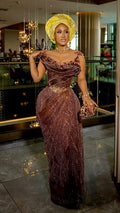 Asoire African Print Mermaid Bridal Dress -Brown