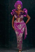 Asoire African Print Beaded Corset Bridal Dress - Purple