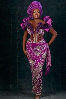 Asoire African Print Beaded Corset Bridal Dress - Purple