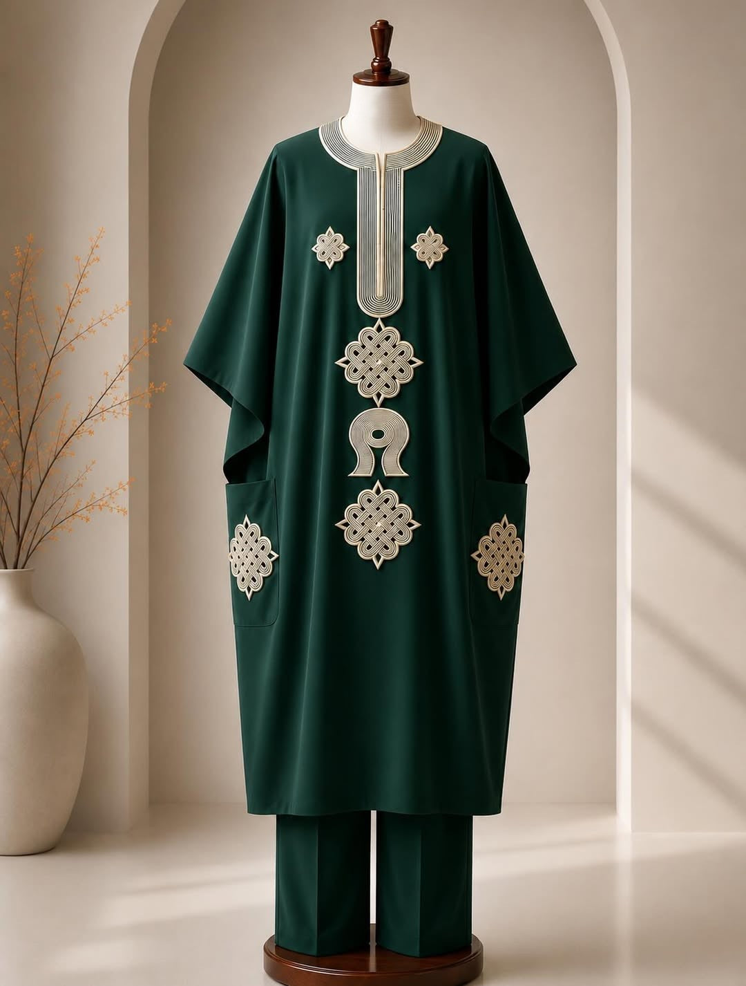 Asoire African Print Kaftan Outfit Set - Green