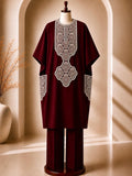 Asoire African Print Kaftan Outfit Set -Burgundy