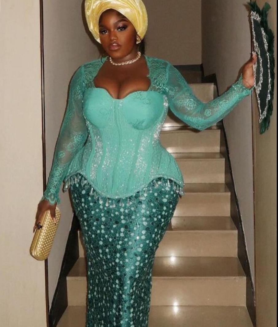 Asoire African Print Beaded Corset Bridal Dress - Green