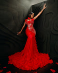Asoire African Print Mermaid Bridal Dress - Red