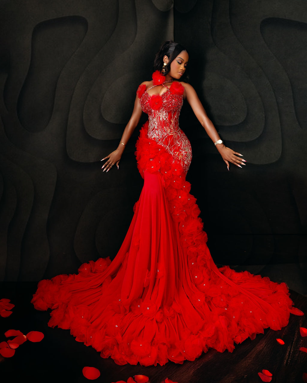 Asoire African Print Mermaid Bridal Dress - Red