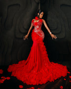 Asoire African Print Mermaid Bridal Dress - Red