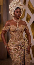 Asoire African Print Mermaid Bridal Dress - GOLD