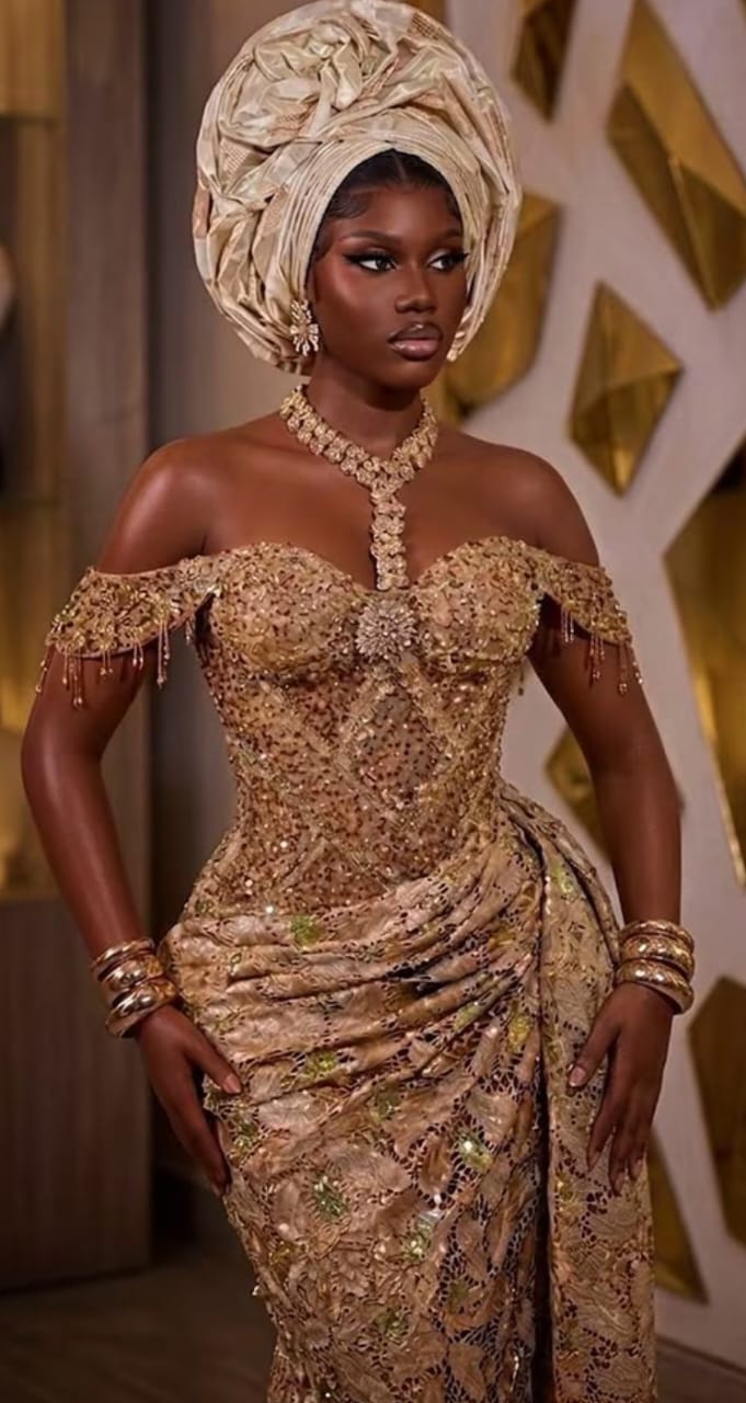 Asoire African Print Mermaid Bridal Dress - GOLD