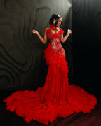 Asoire African Print Mermaid Bridal Dress - Red