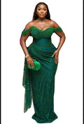 Asoire African Print Beaded Corset Bridal Dress - Green