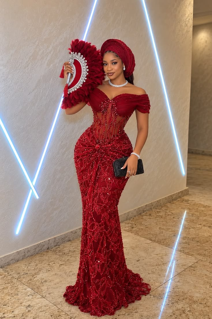 Asoire African Print Mermaid Bridal Dress - Red